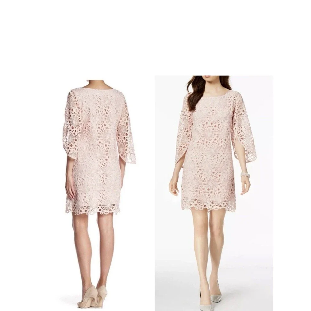 Nanette by Nanette Lepore Blush Pink Bell-Sleeve Lace Dress Size 4 EUC
